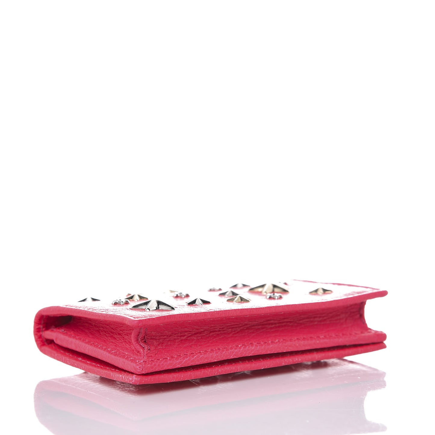 Fluorescent Calfskin Star Studded Nello Card Holder Shocking Pink