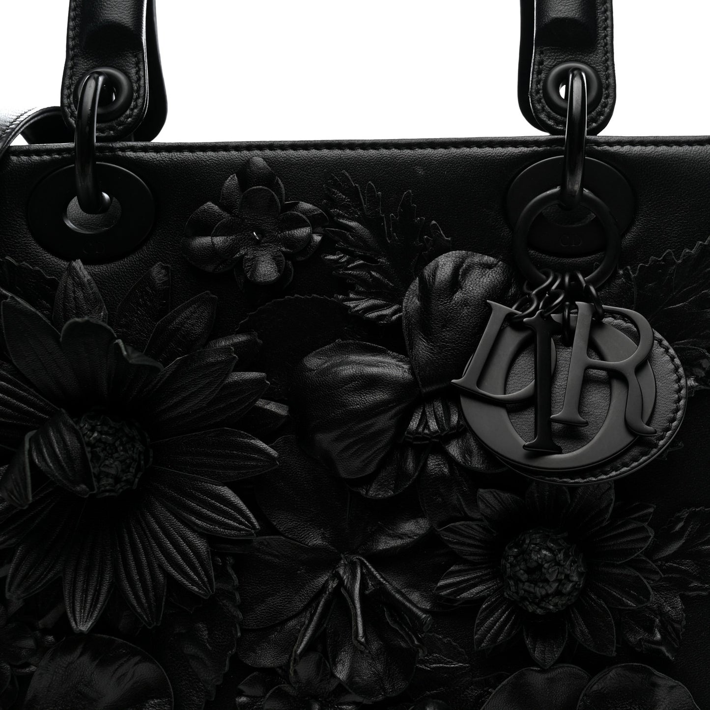 Ultra Matte Calfskin 3D Flower Embellished Medium Lady Dior Black