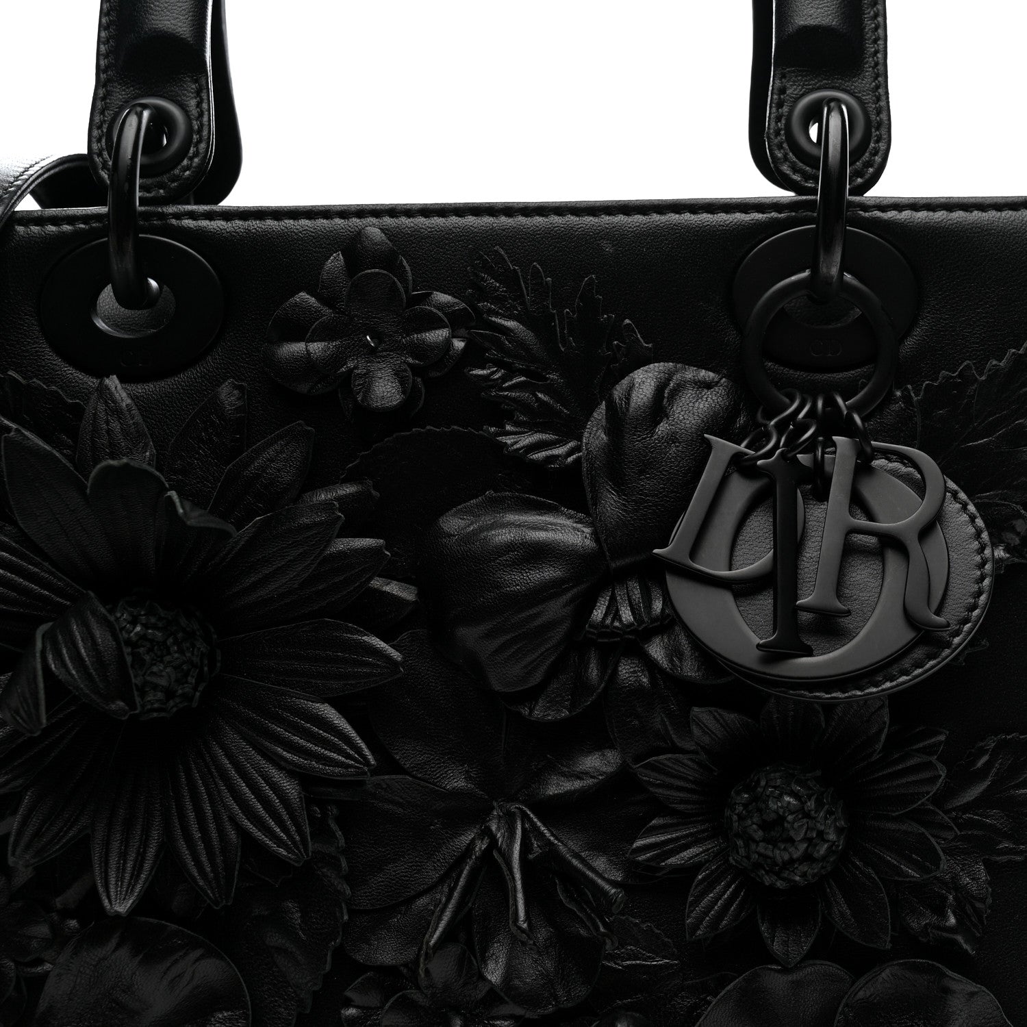 Christian Dior Ultra Matte Calfskin 3D Flower Embellished Medium Lady Dior Black 15 of 31