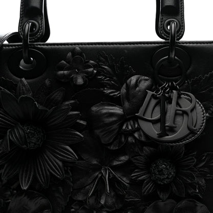 Christian Dior Ultra Matte Calfskin 3D Flower Embellished Medium Lady Dior Black 15 of 31