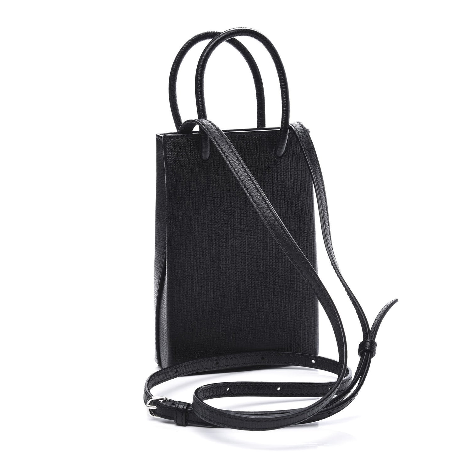 Squared Calfskin Logo Shopping Phone Holder Bag Black