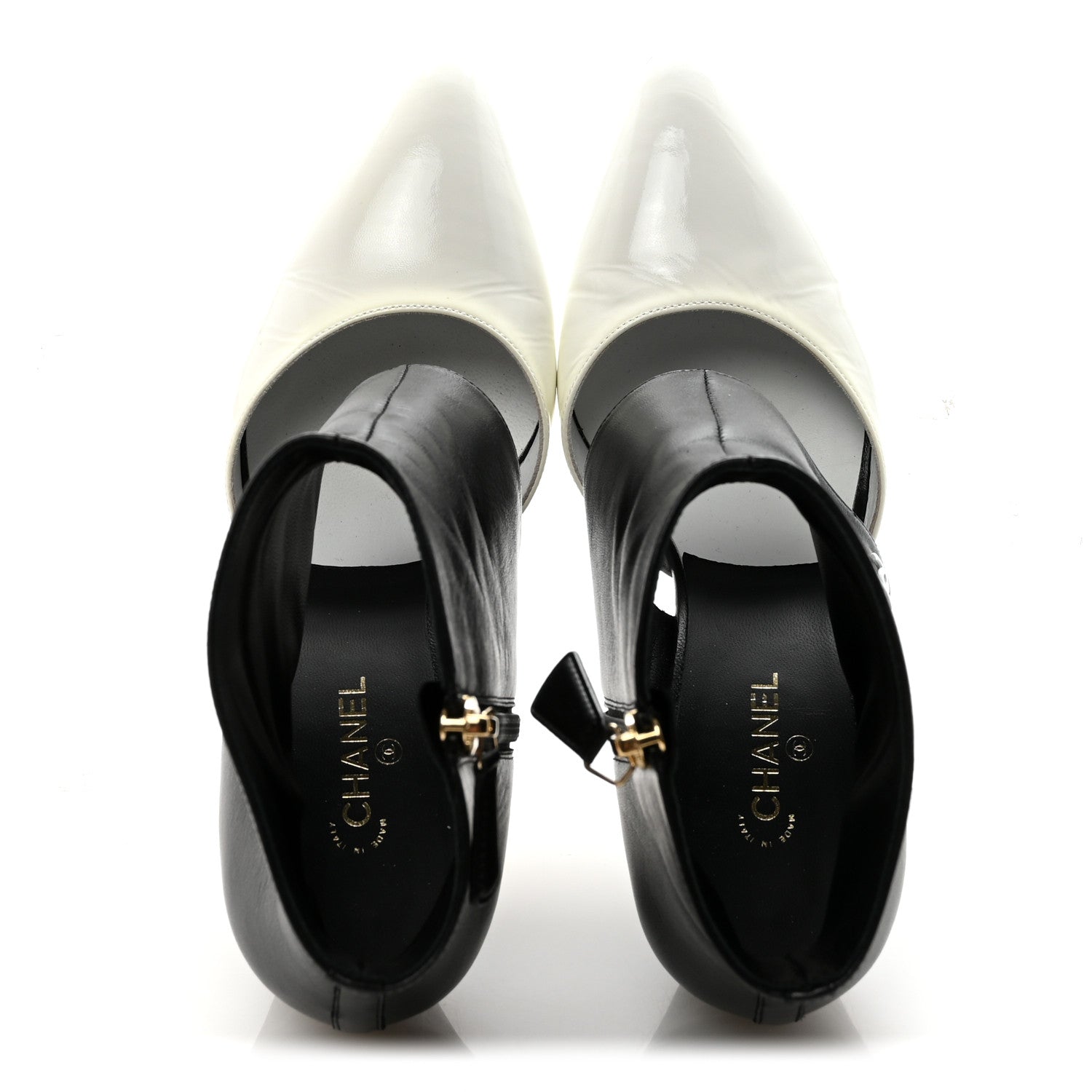 Chanel Lambskin Patent Calfskin Short Ankle Boots 39 Black White 2 of 8