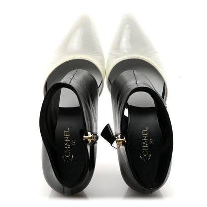 Chanel Lambskin Patent Calfskin Short Ankle Boots 39 Black White 2 of 8