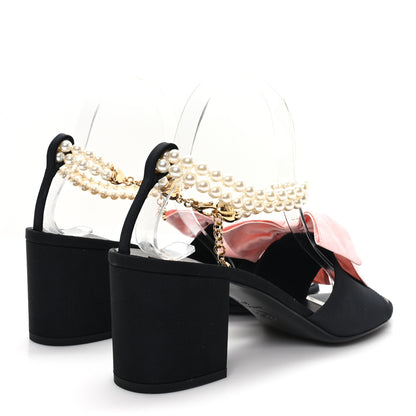 Chanel Silk Pearl Bow CC Ankle Strap Sandals 39.5 Pink Black 5 of 10
