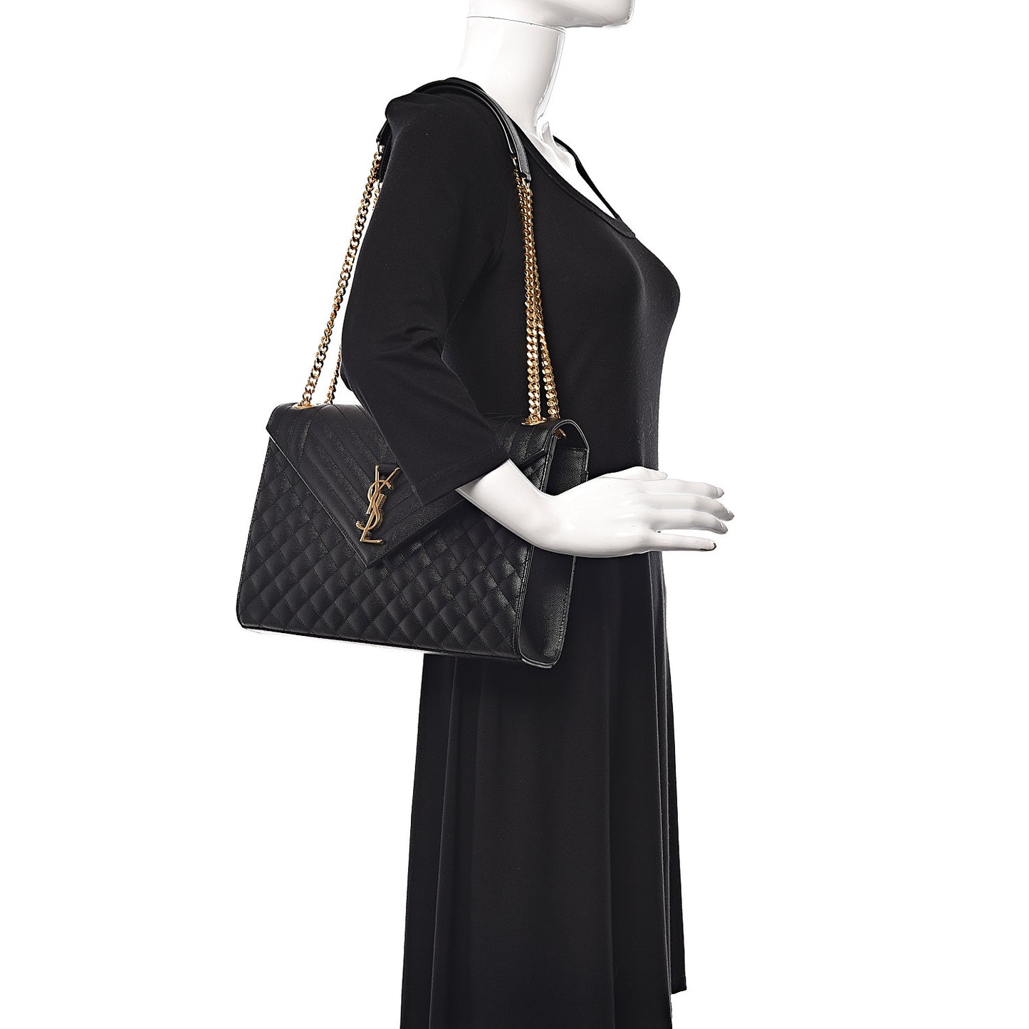 Grain De Poudre Textured Mixed Matelasse Large Triquilt Monogram Satchel Black