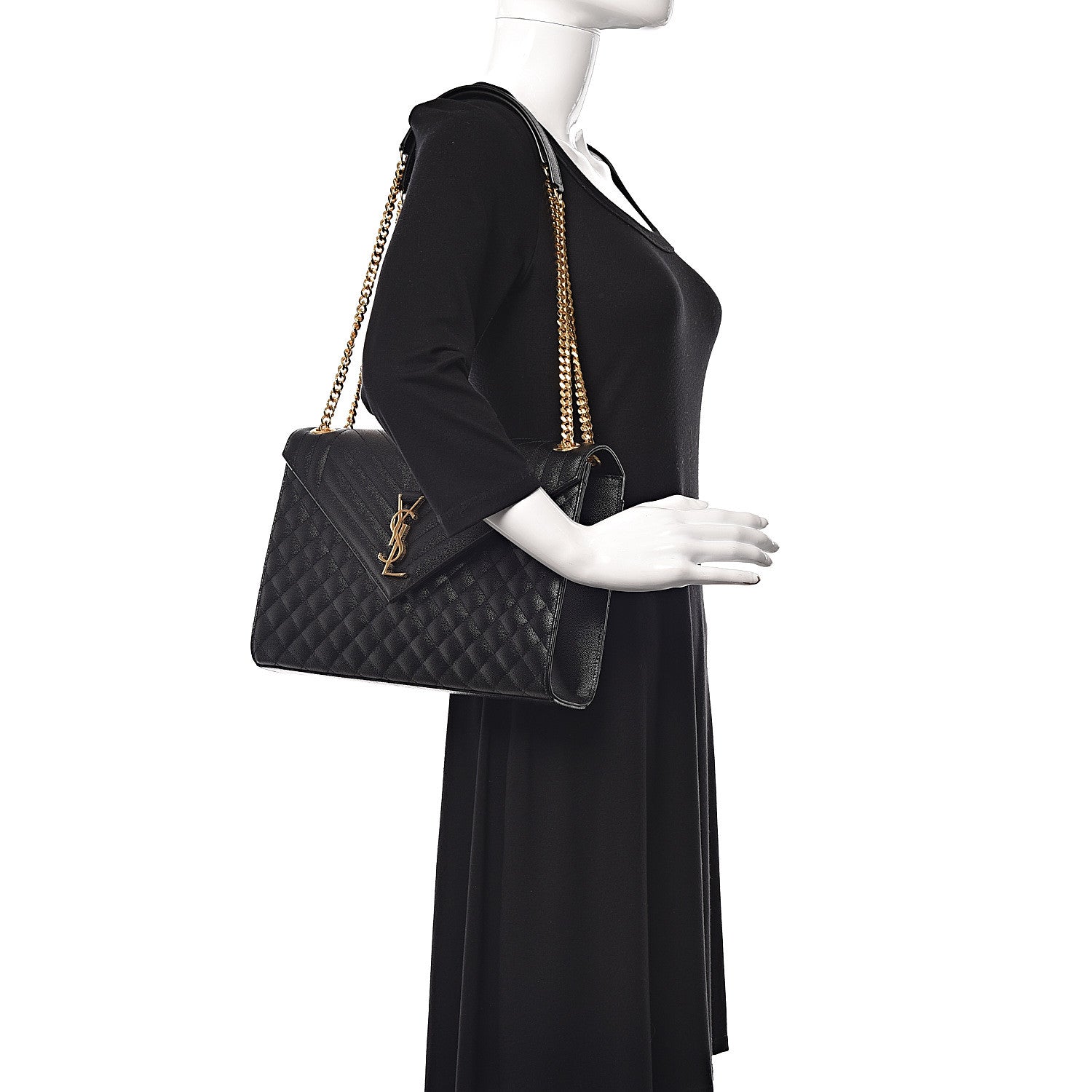 Saint Laurent Grain De Poudre Textured Mixed Matelasse Large Triquilt Monogram Satchel Black 2 of 10