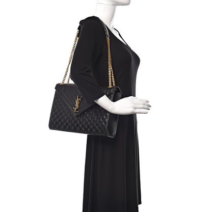 Saint Laurent Grain De Poudre Textured Mixed Matelasse Large Triquilt Monogram Satchel Black 2 of 10