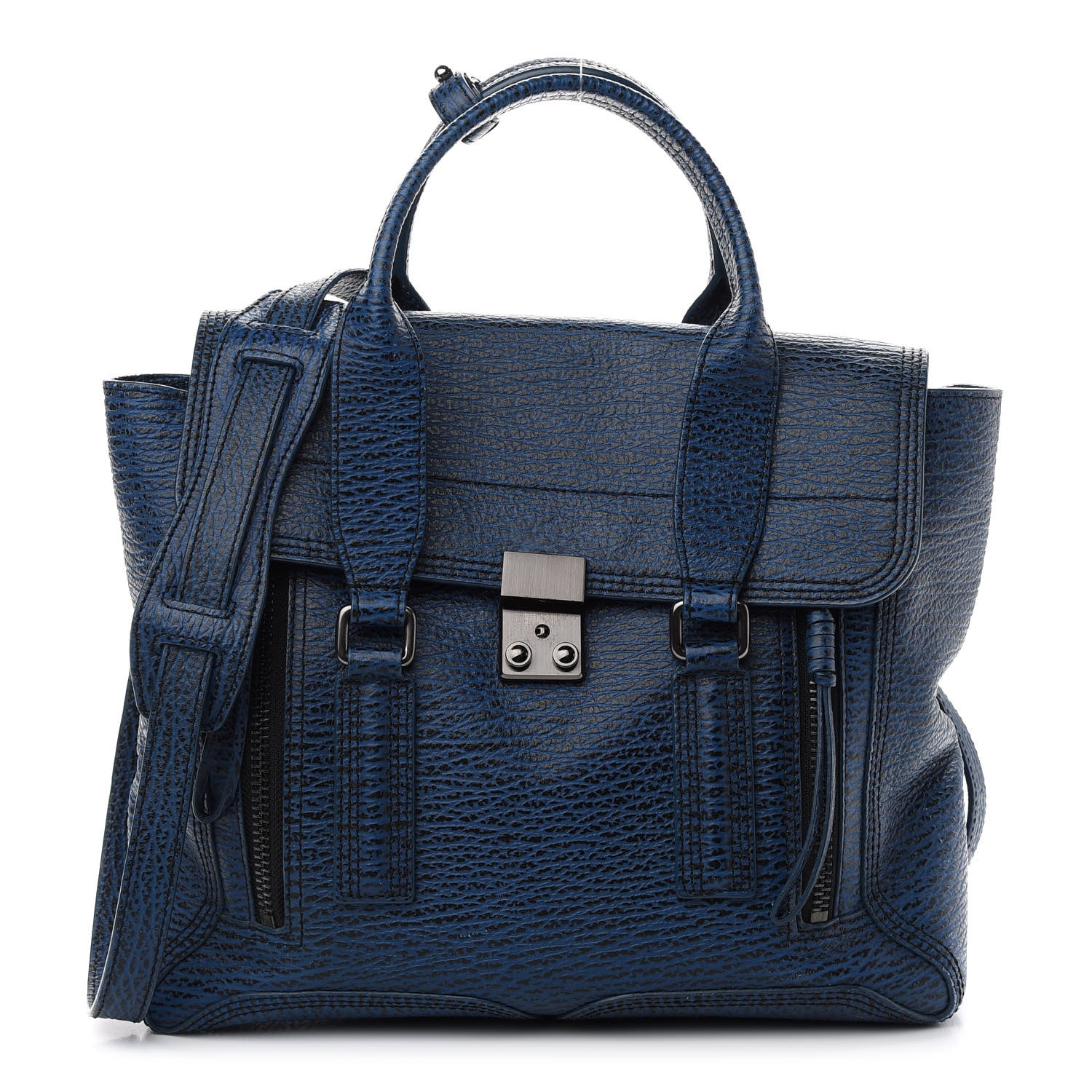 3.1 Phillip Lim Textured Calfskin Medium Pashli Satchel Lapis 1 of 10