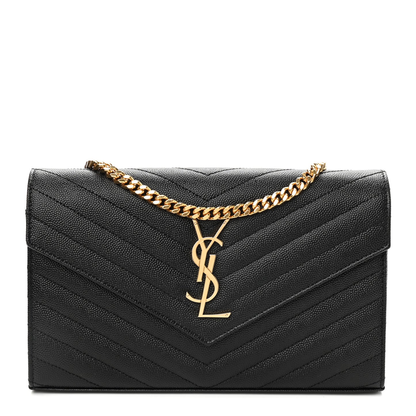 Grain De Poudre Matelasse Chevron Monogram Chain Wallet Black