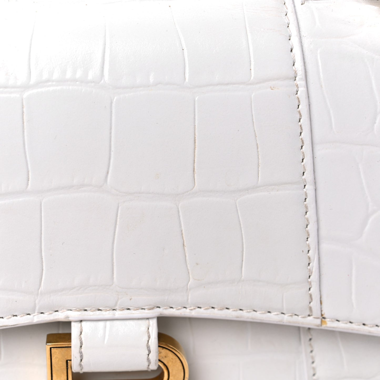 Shiny Calfskin Crocodile Embossed Hourglass Top Handle Bag XS White