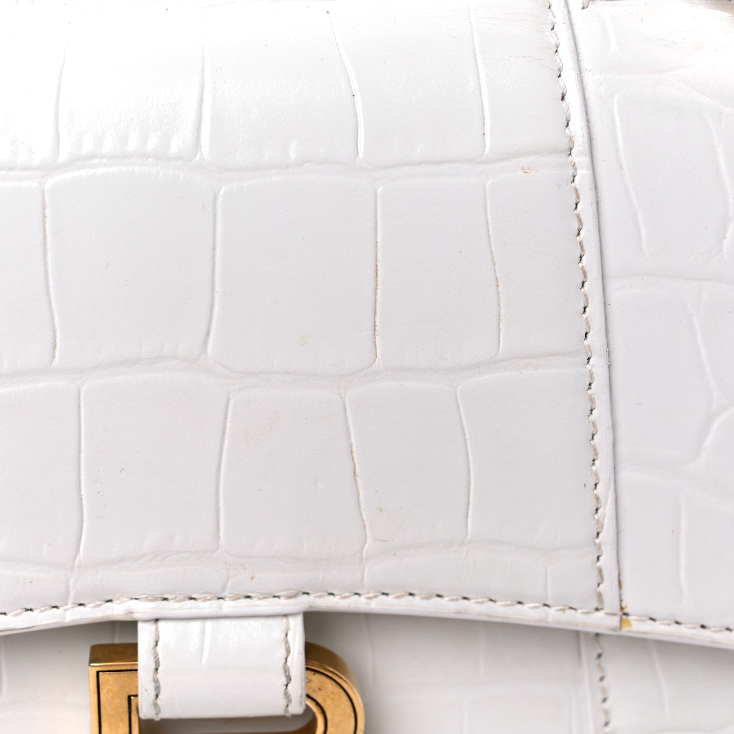 Balenciaga Shiny Calfskin Crocodile Embossed Hourglass Top Handle Bag XS White 14 of 16
