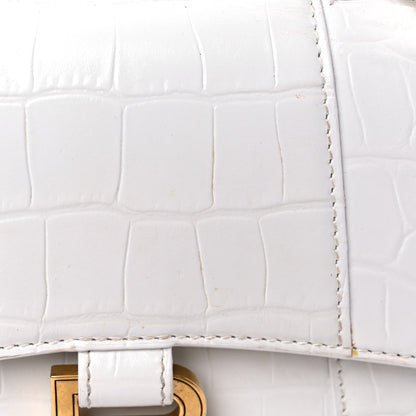 Balenciaga Shiny Calfskin Crocodile Embossed Hourglass Top Handle Bag XS White 14 of 16
