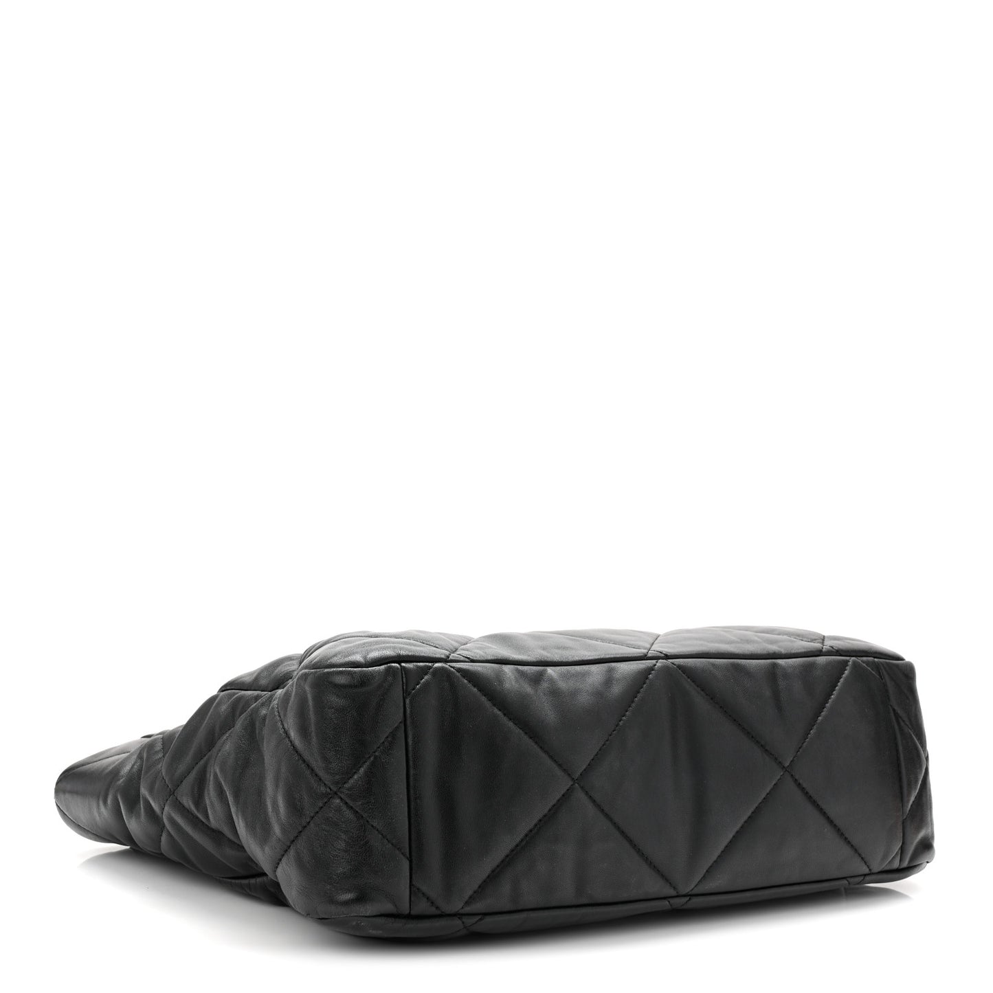 Lambskin Quilted Chanel 19 East West Shopping Bag Black