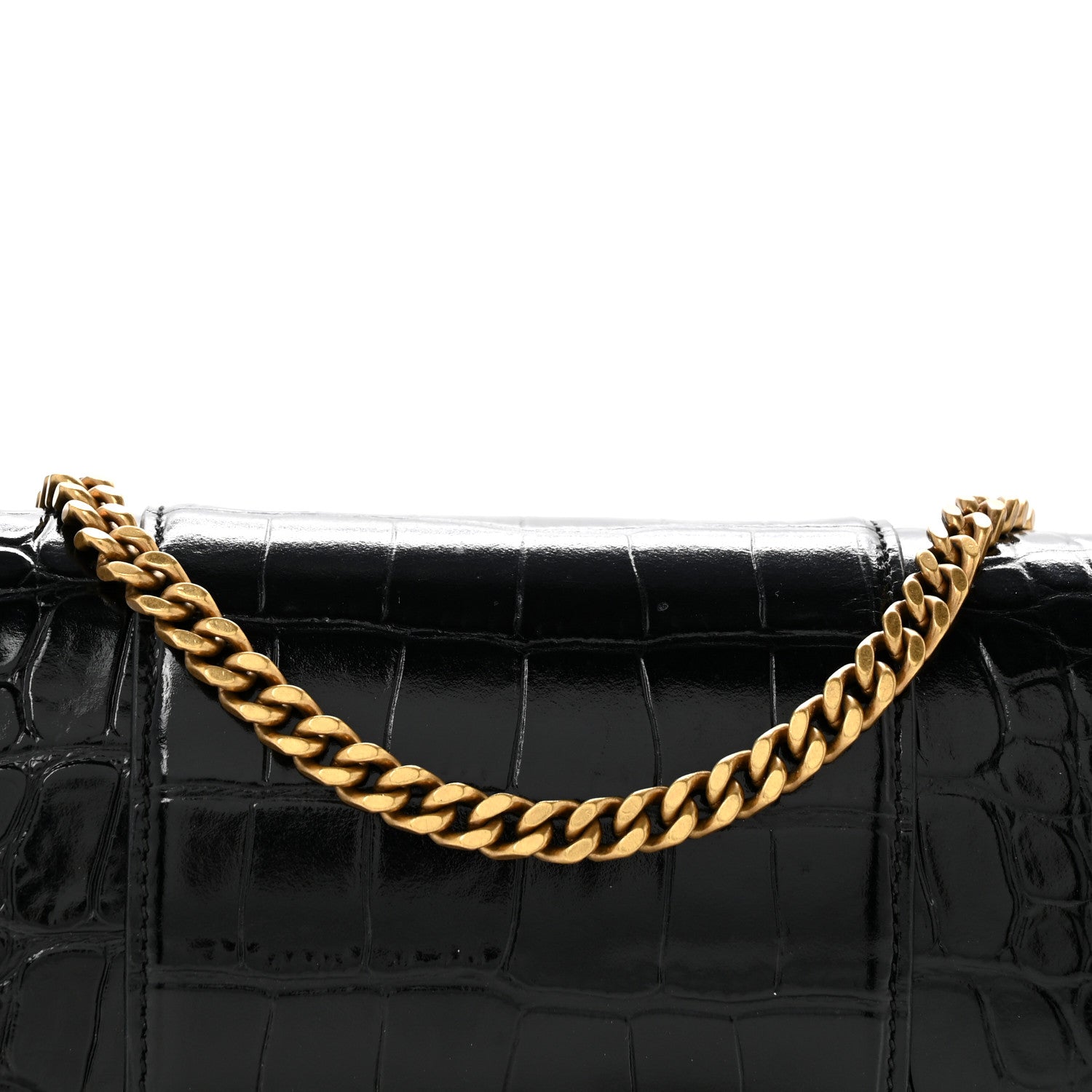 Balenciaga Shiny Calfskin Crocodile Embossed Hourglass Chain Bag Black 8 of 13
