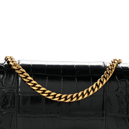 Balenciaga Shiny Calfskin Crocodile Embossed Hourglass Chain Bag Black 8 of 13