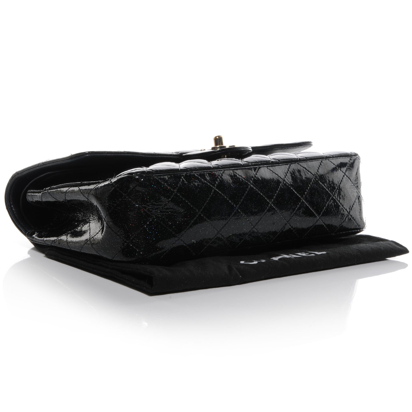 Glitter Patent Quilted Evening Star Medium Double Flap Black