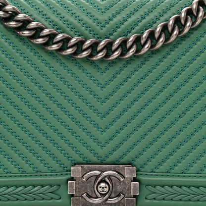 Chanel Calfskin Chevron Quilted New Medium Braided Boy Flap Green 8 of 10