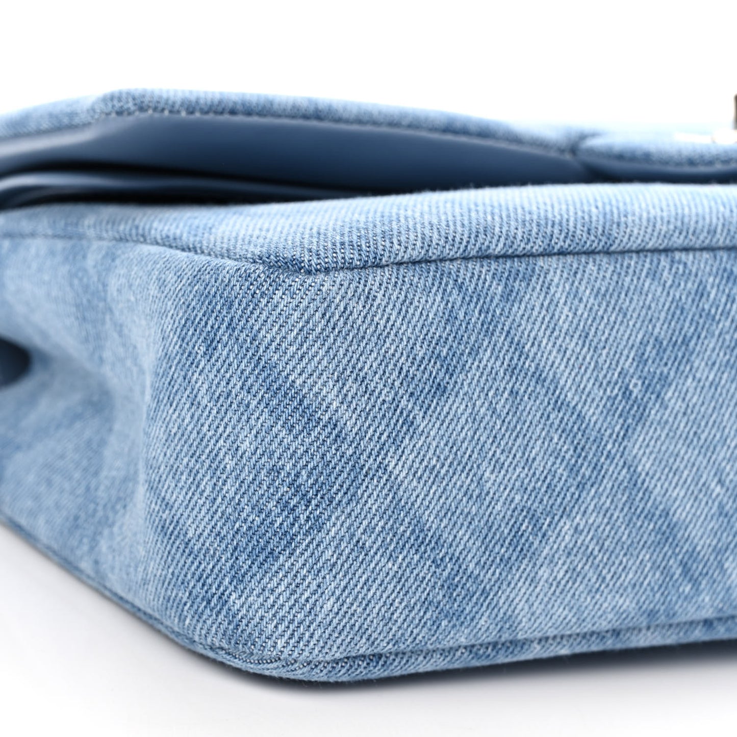 Printed Denim Quilted Medium Double Flap Light Blue