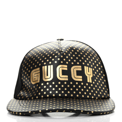 Gucci X SEGA Calfskin GUCCY Stars Baseball Hat M Black Gold 2 of 4