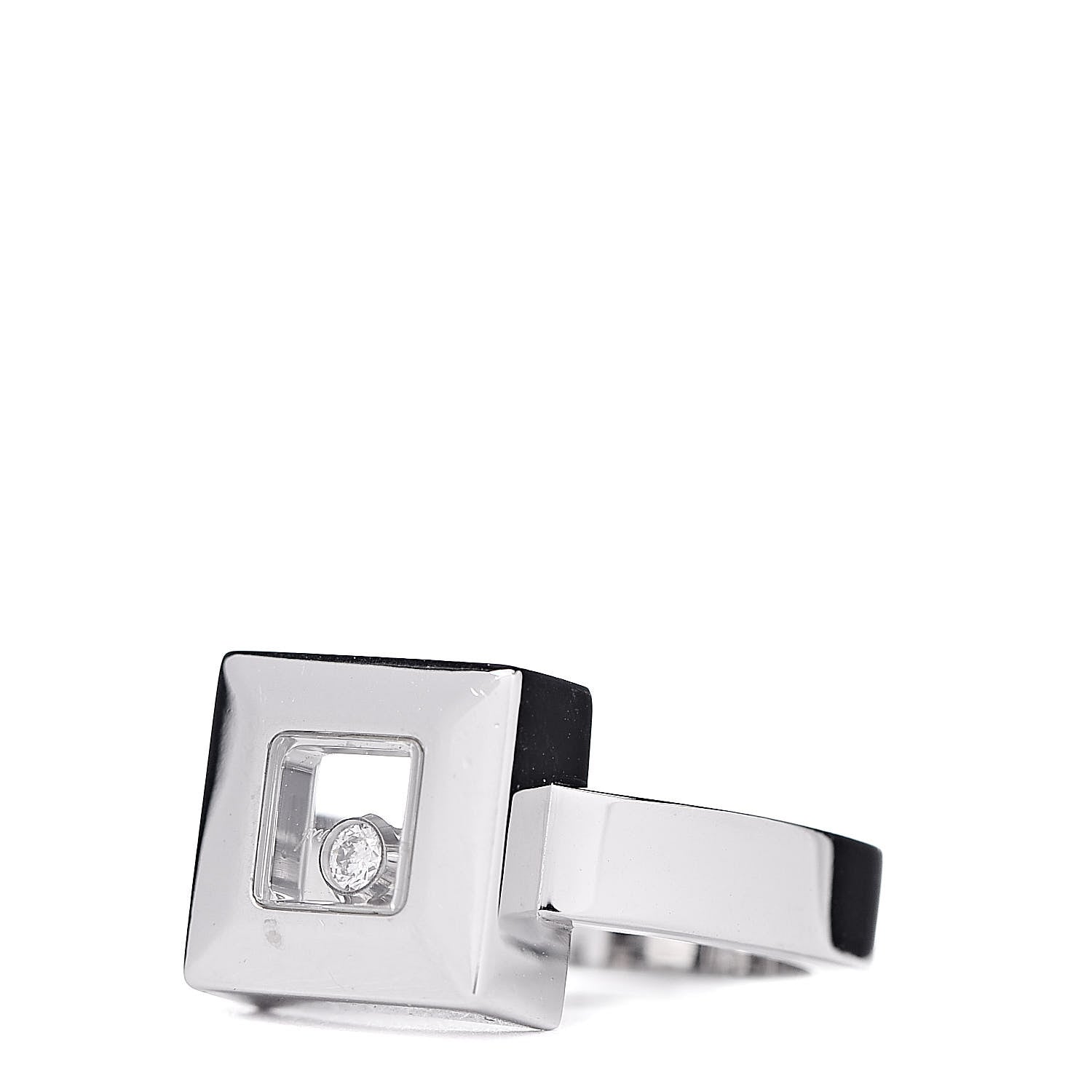 Chopard 18K White Gold Diamond Happy Diamond Square Ring 52 6 3 of 4