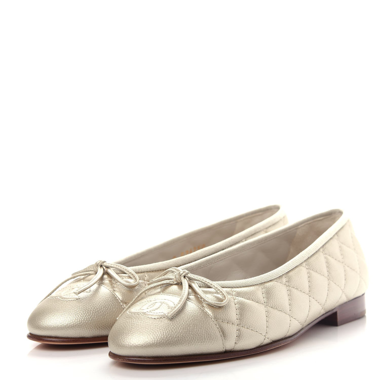 Chanel Metallic Caviar Quilted Cap Toe Ballerina Flats 36 Gold 3 of 11