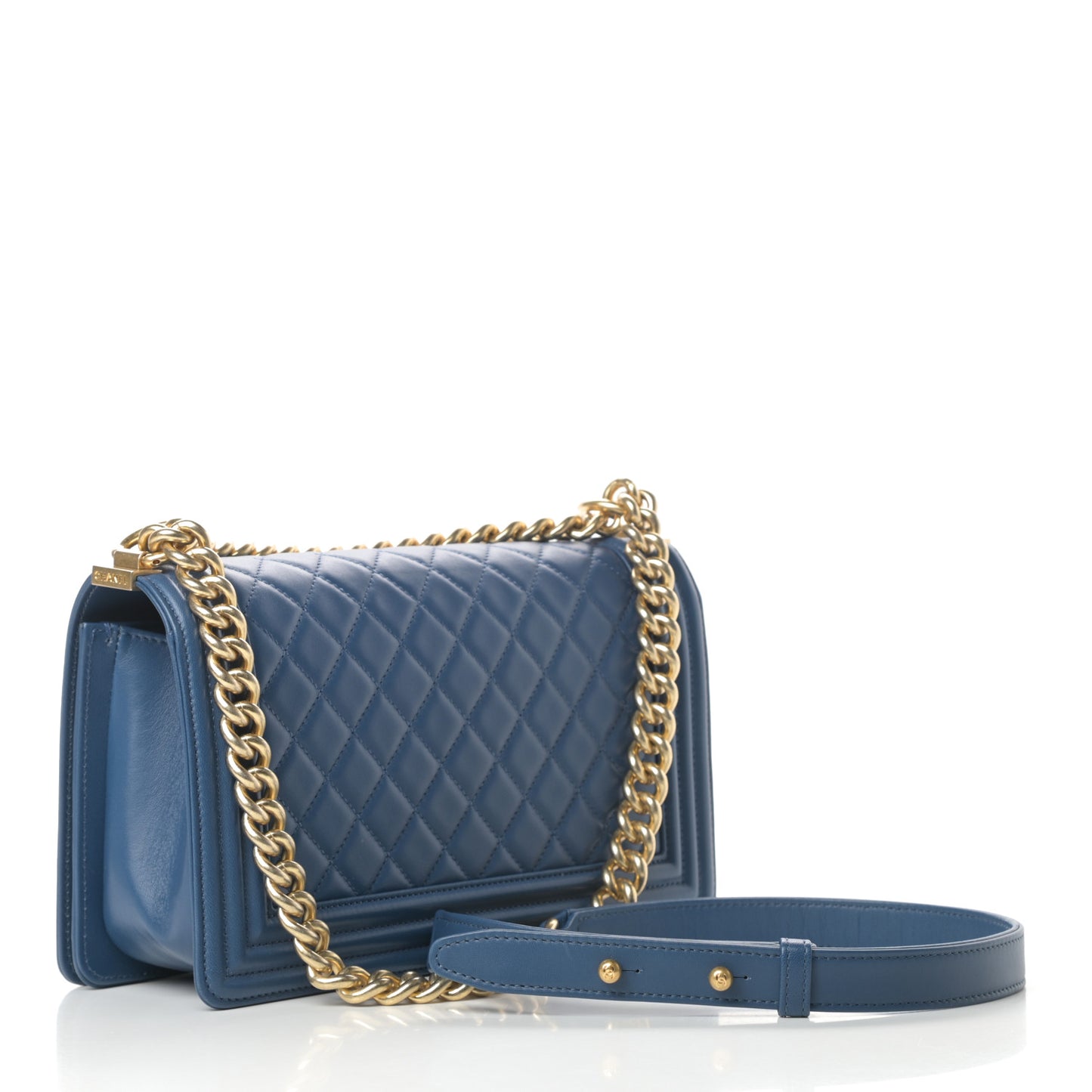 Lambskin Quilted Medium Boy Flap Blue