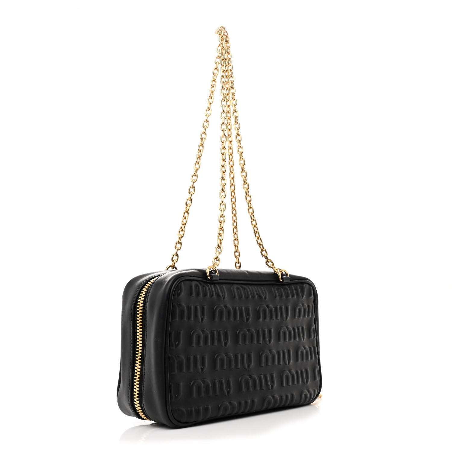 Miu Miu Softy Calfskin Logo Embossed Camera Bag Black 3 of 11