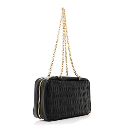 Miu Miu Softy Calfskin Logo Embossed Camera Bag Black 3 of 11