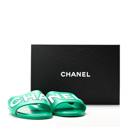 Chanel Calfskin Patent Calfskin Logo Mules 40 Green White 11 of 11