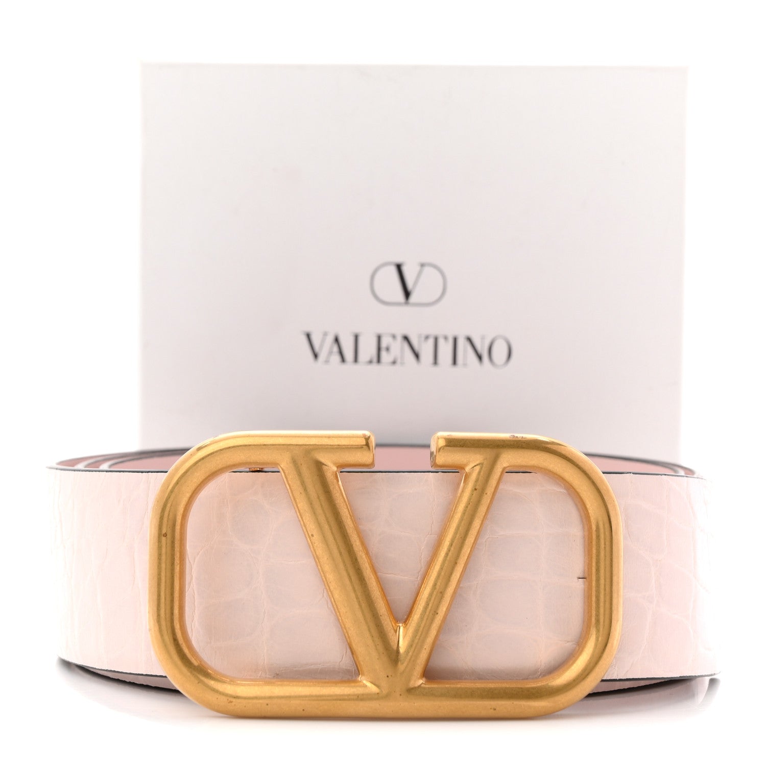 Valentino Garavani Crocodile Embossed Calfskin VLogo Belt 90 36