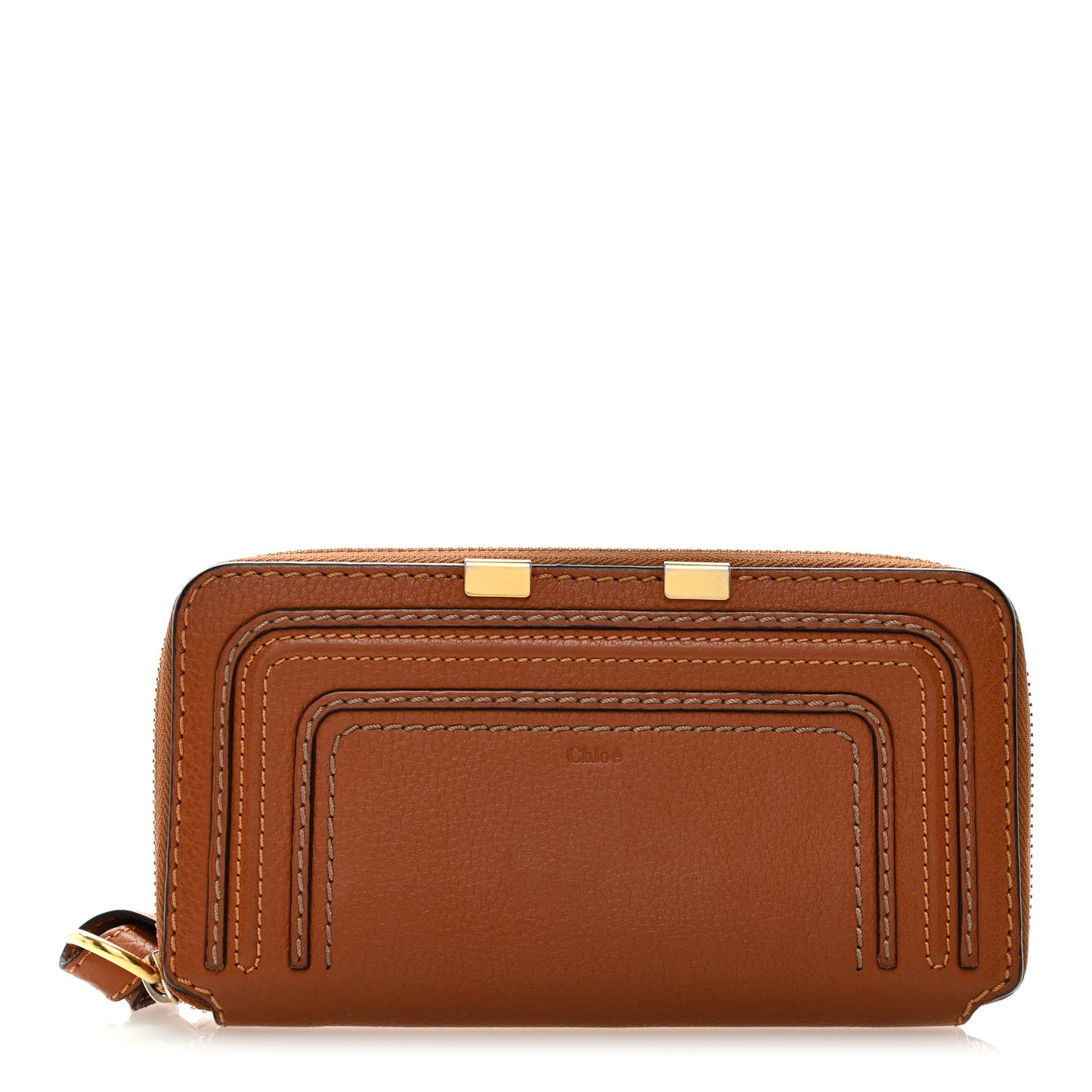 Grained Calfskin Marcie Long Zip Around Wallet Tan