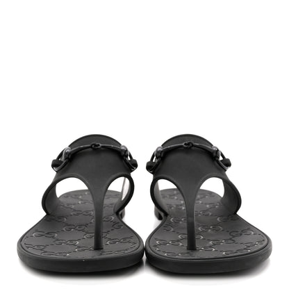 Gucci Rubber Womens Horsebit Thong Sandals 38 Black 3 of 9