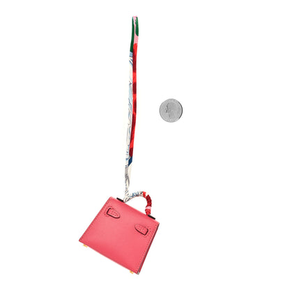 Hermes Tadelakt Mini Kelly Twilly Bag Charm Rose Lipstick 2 of 5