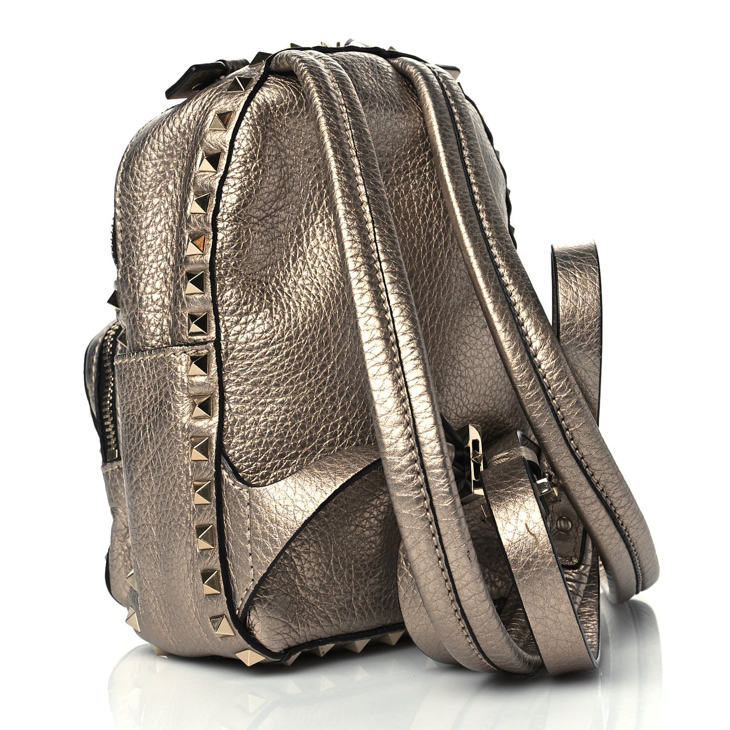 Metallic Pebbled Calfskin Mini Rockstud Backpack Sasso