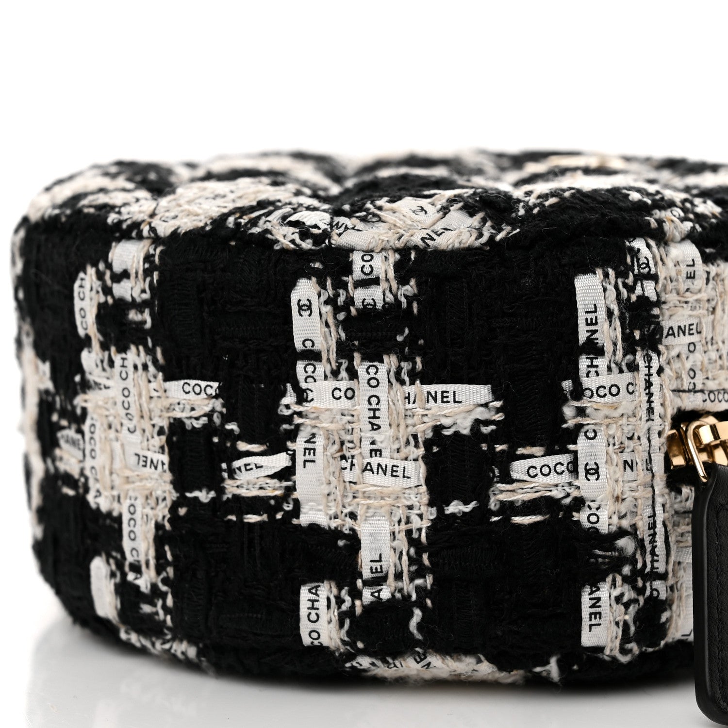 Chanel Tweed Quilted Round Clutch With Chain Black Ecru White 9 of 10