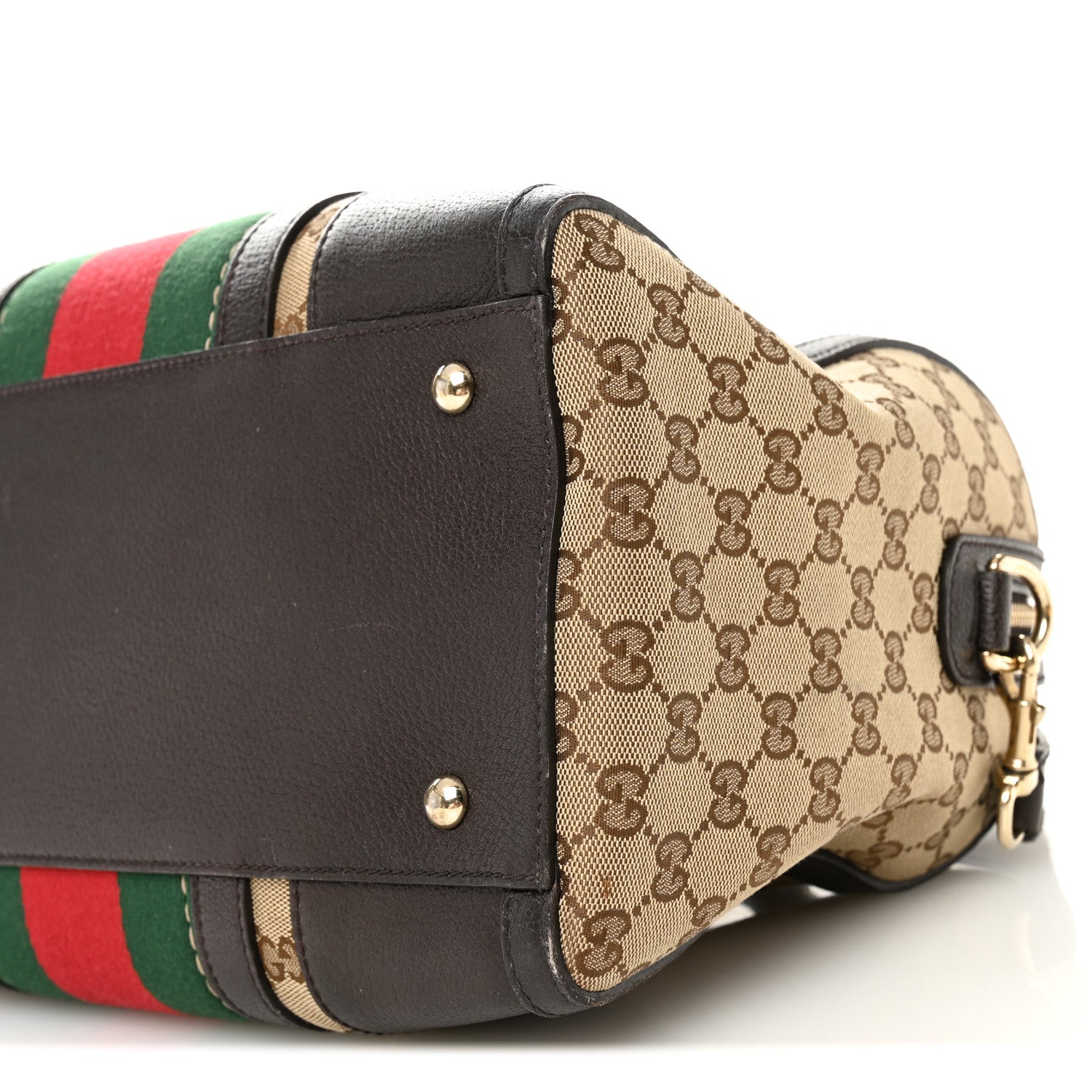 Gucci Monogram Vintage Web Medium Webby Bee Boston Dark Brown 10 of 10