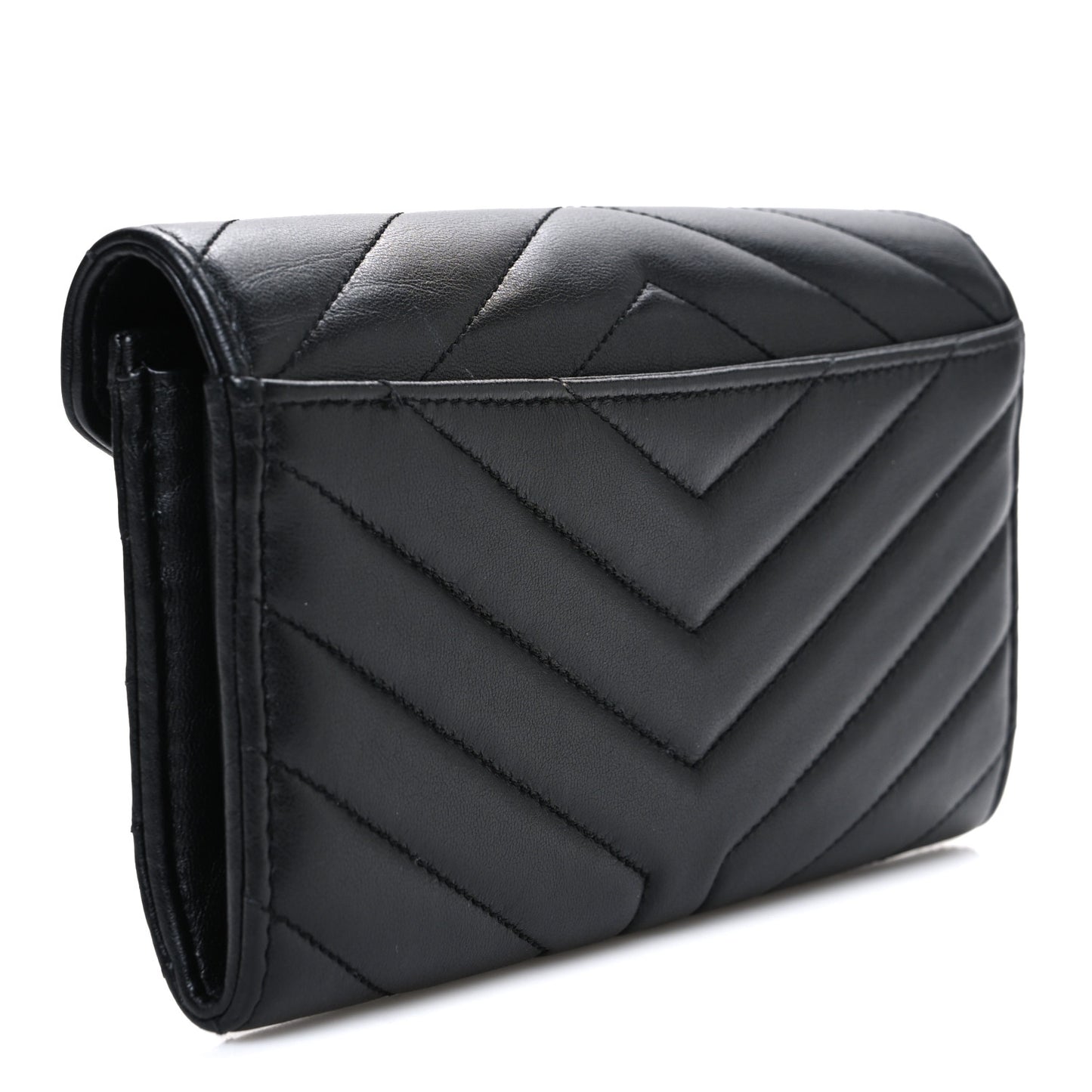 Lambskin Y Quilted Monogram Large Loulou Flap Wallet Black