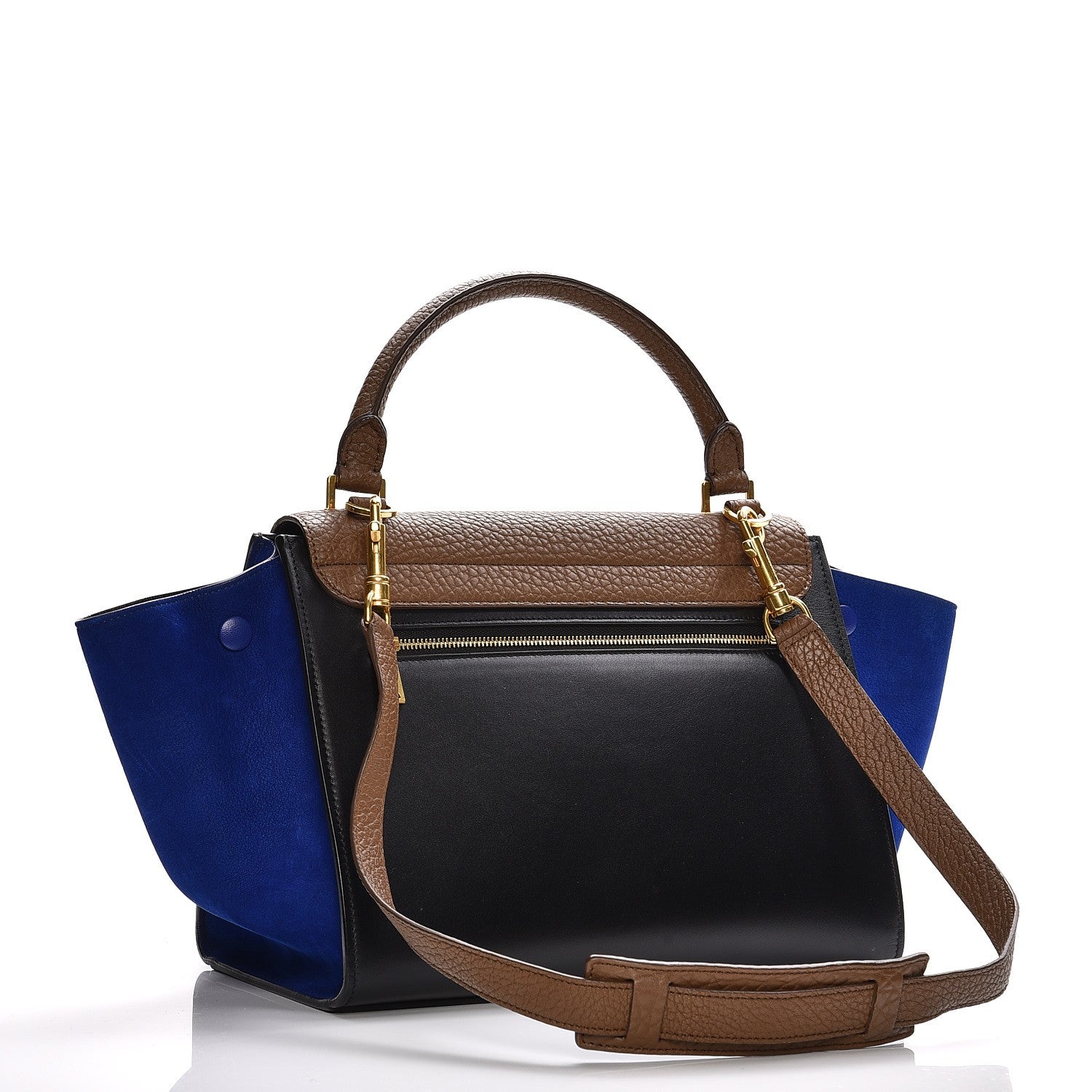 Celine Bullhide Calfskin Nubuck Small Tri-Color Trapeze Coffee 4 of 9