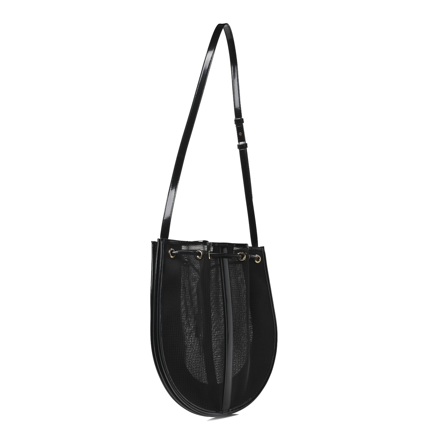 Mesh Patent Calfskin Daryl Shoulder Bag Black
