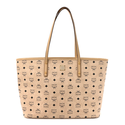 MCM Visetos Medium Top Zip Shopper Tote Beige 1 of 12