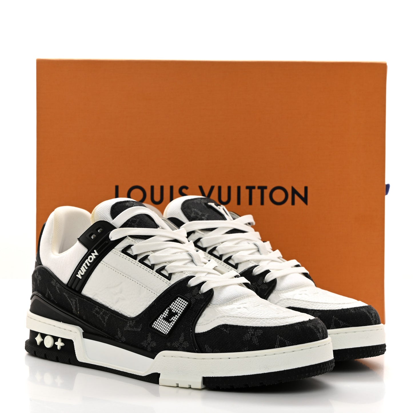 Calfskin Monogram Denim Mens LV Trainer Sneakers 9 Black