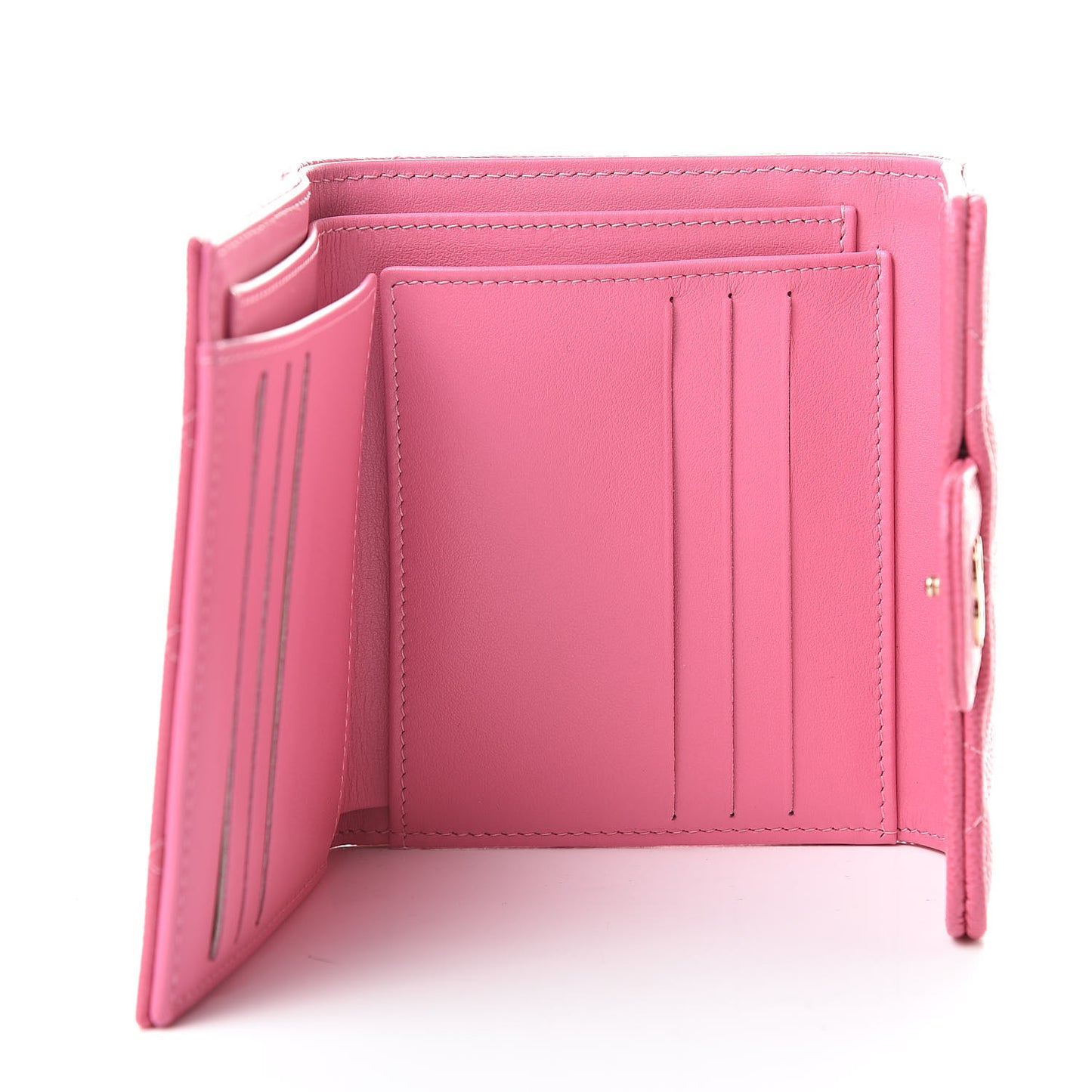 Caviar Quilted Compact Flap Wallet Pink