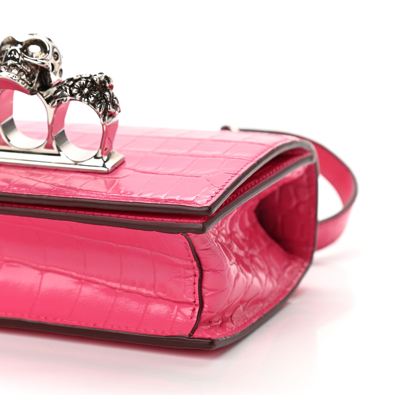 Alexander McQueen Shiny Crocodile Embossed Jeweled Satchel Peony Pink 10 of 11