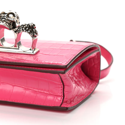 Alexander McQueen Shiny Crocodile Embossed Jeweled Satchel Peony Pink 10 of 11
