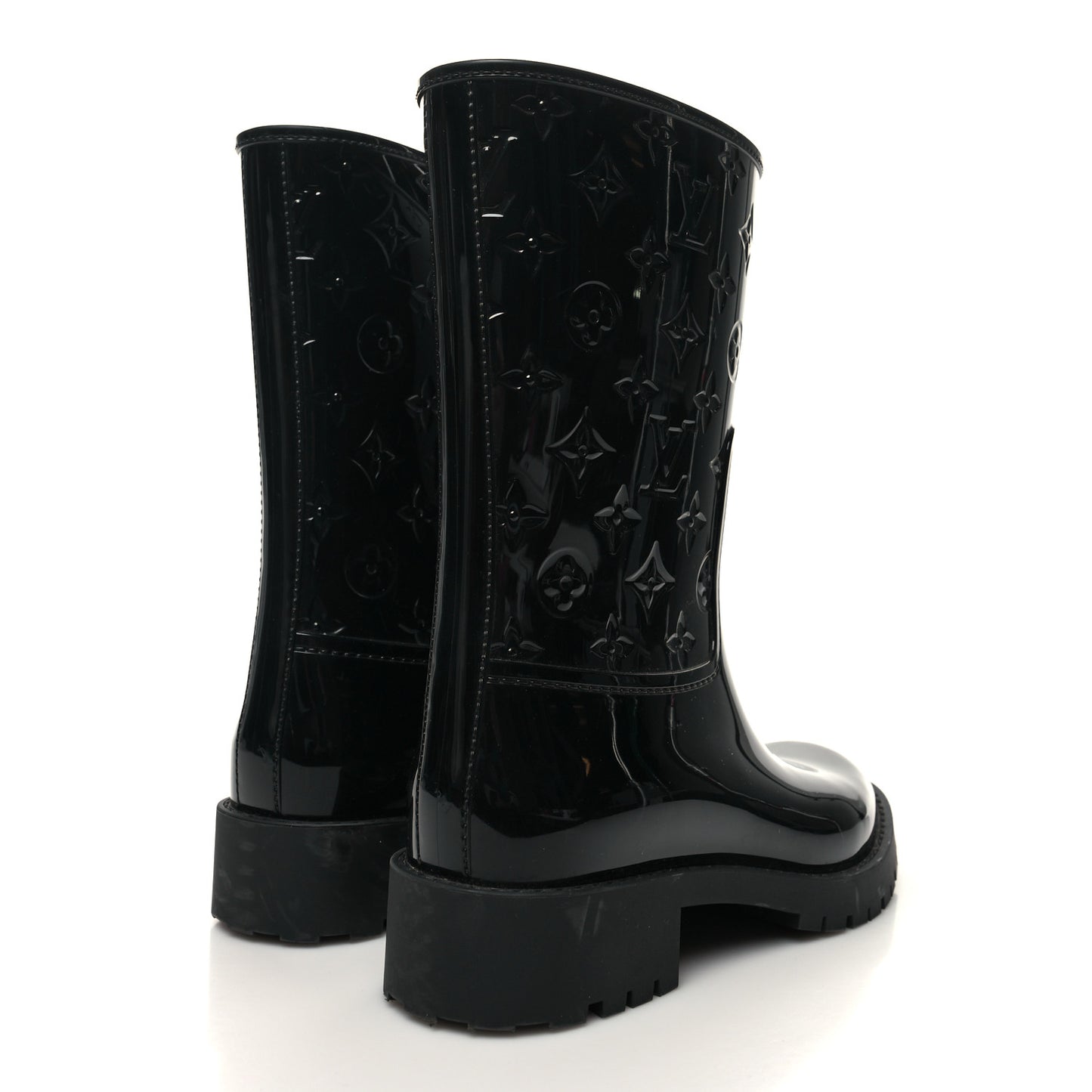 Rubber Embossed Monogram Splash Rain Short Boots 40 Black