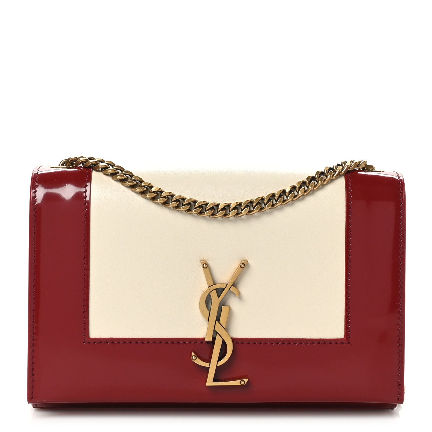 Saint Laurent Nappa Patent Calfskin Two-Toned Small Monogram Kate Satchel Off White Oxblood Red 1 of 9