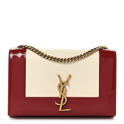 Saint Laurent Nappa Patent Calfskin Two-Toned Small Monogram Kate Satchel Off White Oxblood Red 1 of 9