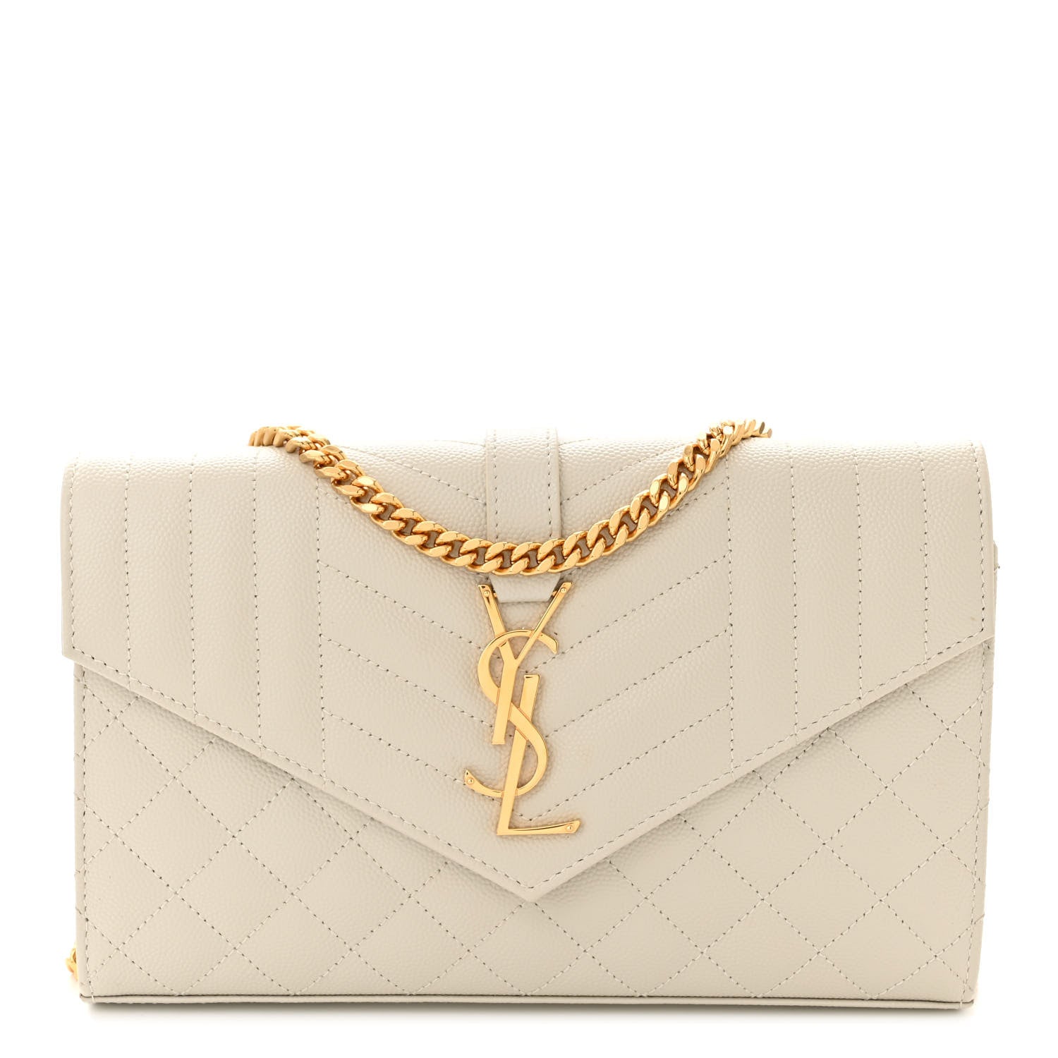 Saint Laurent Grain De Poudre Mixed Matelasse Triquilt Monogram Chain Wallet Crema Soft 1 of 11