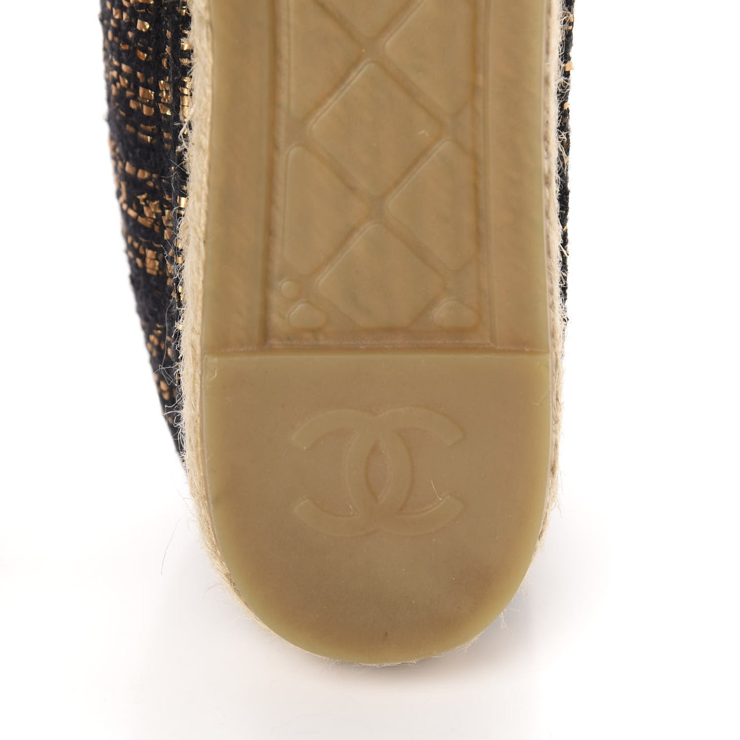 Metallic Tweed Grosgrain CC Espadrilles 40 Black Gold