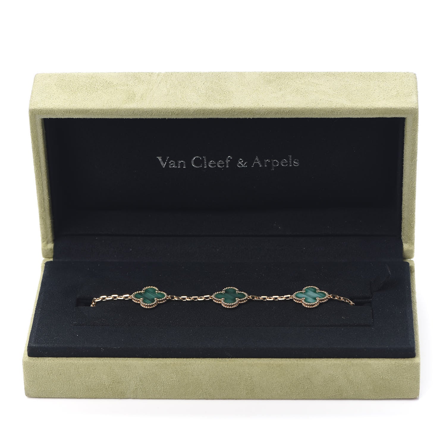 Van Cleef & Arpels 18K Yellow Gold Malachite 5 Motifs Vintage Alhambra Bracelet 7 of 7